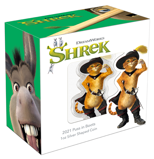 Niue: Gato con botas de color 1 oz Plata 2021