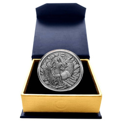 Niue: Rytíř v kožešině pantera – Tariel bojující s divokými zvířaty 1 $ stříbro 2022 Antique Finish