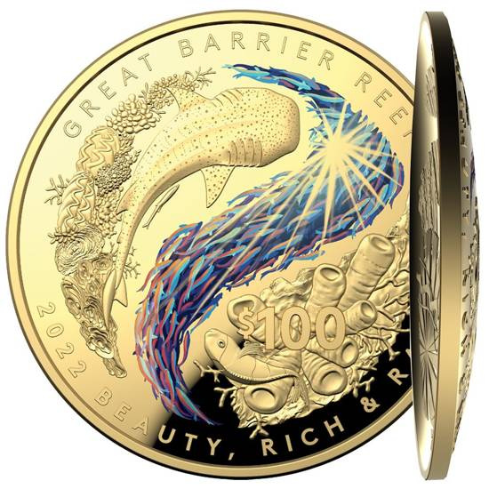 Great Barrier Reef coloured 1 oz Gold 2022 Proof Dome-Shaped Coin