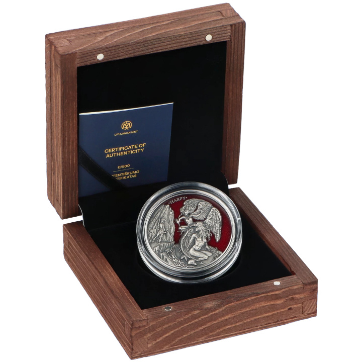 Niue: Mythical Creatures - Harpy coloured $5 Silber 2024 High Relief Antiqued Coin