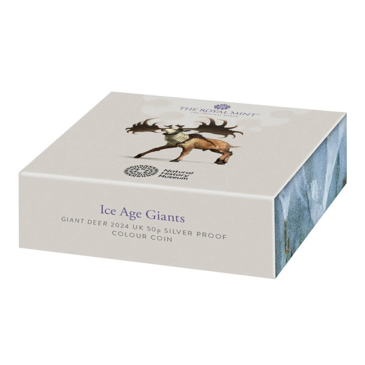Ice Age Giants - Giant Deer de color 50p Srebro 2024 Proof
