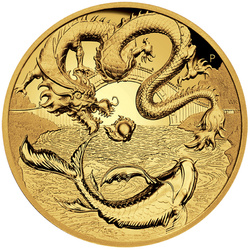 Mitos y Leyendas Chinas: Dragón & Koi 1 oz Oro 2023 Proof Ultra Alto Relieve