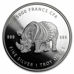 Republic of Chad: Rhino 1 oz Silver 2018