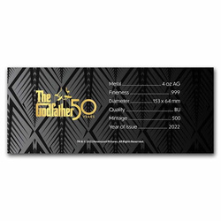 Lingot The Godfather coloré 50e anniversaire du film 4 onces d'argent 2022