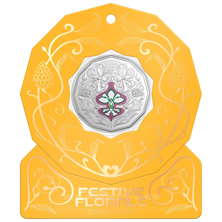 Christmas Decoration - Festive Floral kolorované 50c Mědizonikl 2025