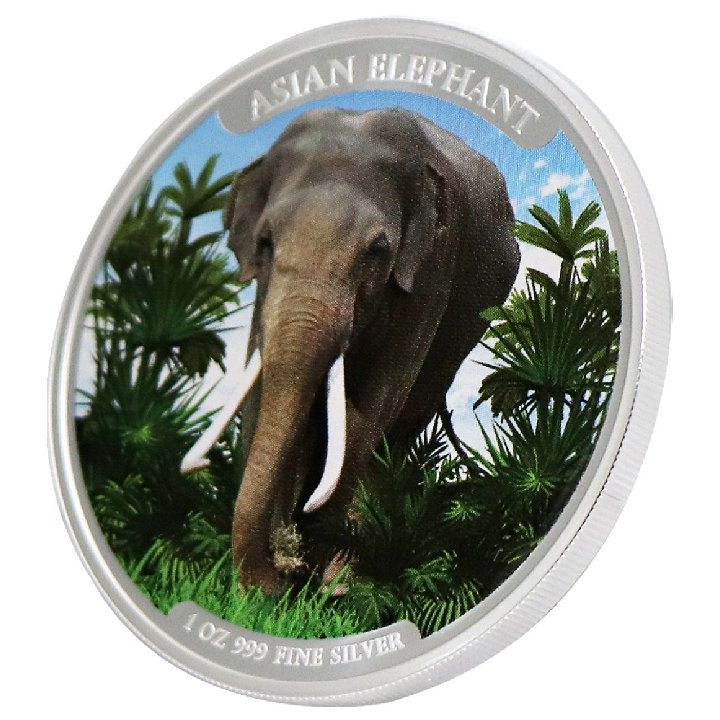 Cambodia: Asian Elephant coloured 1 oz Silver 2023