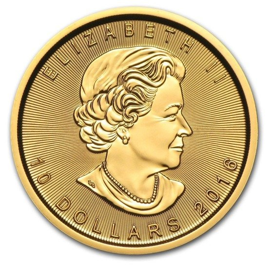 Feuille d'érable canadienne 1/4 once d'or 2016