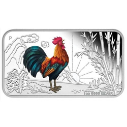 Tuvalu: Set di 4 lingotti Lunar II: Anno del Gallo colorato 4 x 1 oncia d'argento 2017 Proof