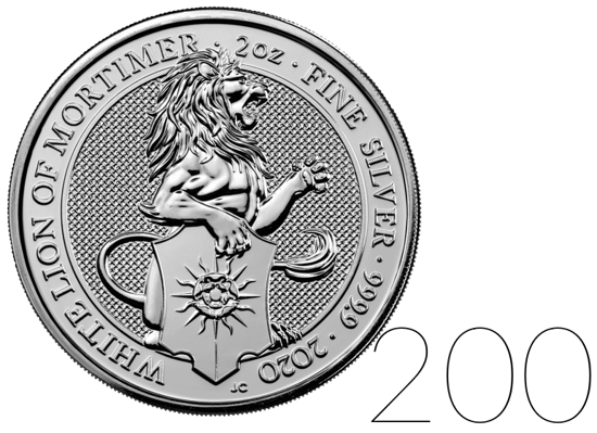 A királynő állatai: Mortimer fehér oroszlánja 2 uncia ezüst 200 darabos csomag 2020