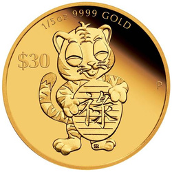 Conjunto de 3 monedas Tuvalu: Chinese Astrological - Year of the Tiger 3 x 1/5 oz Gold 2022 Proof