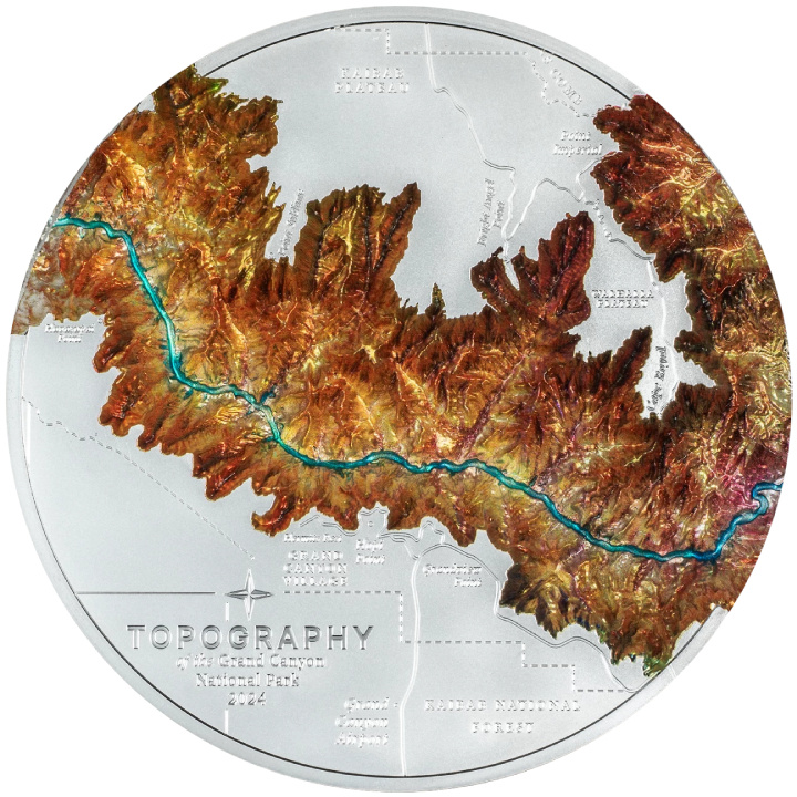 Cook-szigetek: Topográfia – Grand Canyon színes 1000 gramm ezüst 2024 proof