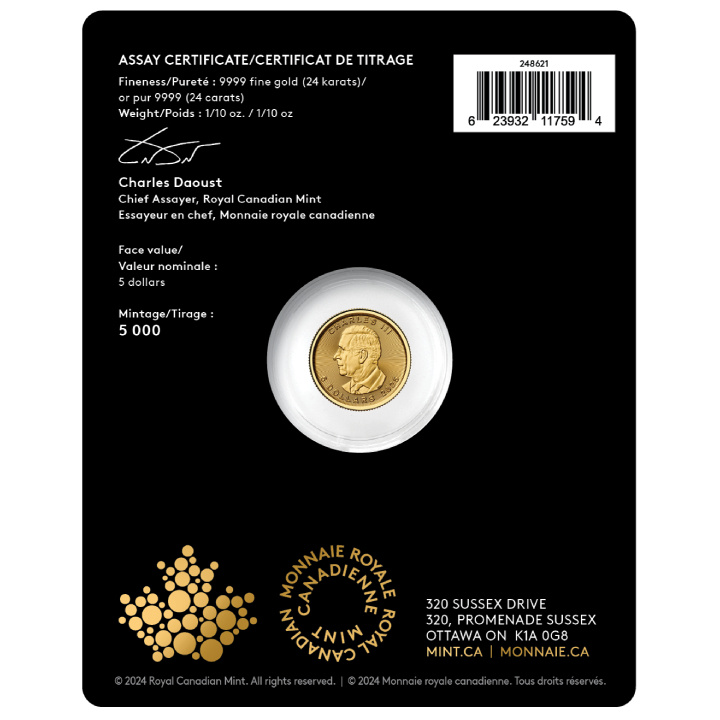 Kanadyjski Liść Klonowy Treasured 1/10 uncji Złota 2025 Polar Bear Privy Mark