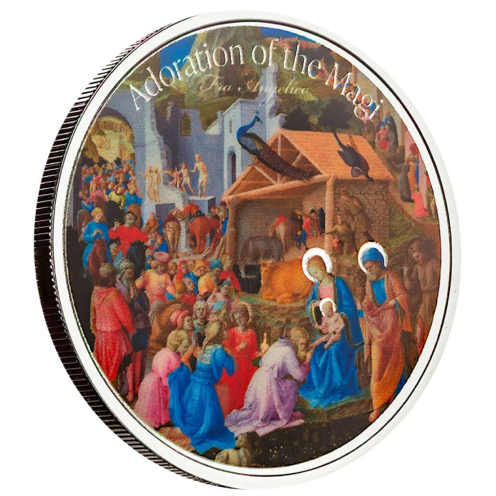 Érem - A mágusok imádása „Fra Angelico” színes 1 uncia ezüst Prooflike