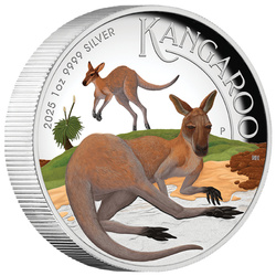 Australian Kangaroo coloured 1 oz Silver 2025 Proof High Relief