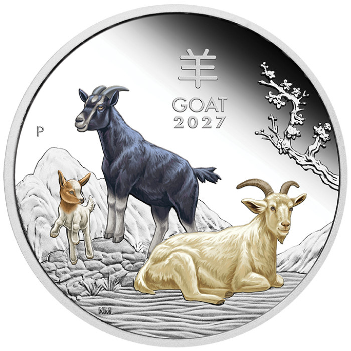 Set of 3 Perth Mint: Lunar III - Year of the Goat Colored/Gold-Plated Silver Coins 3 oz Silver 2027 Proof