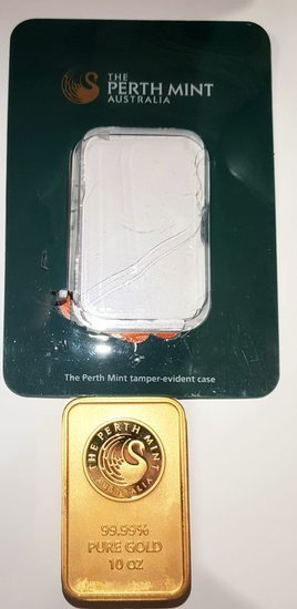 Lingote de oro de 10 onzas Perth Mint Damaged CertiPack