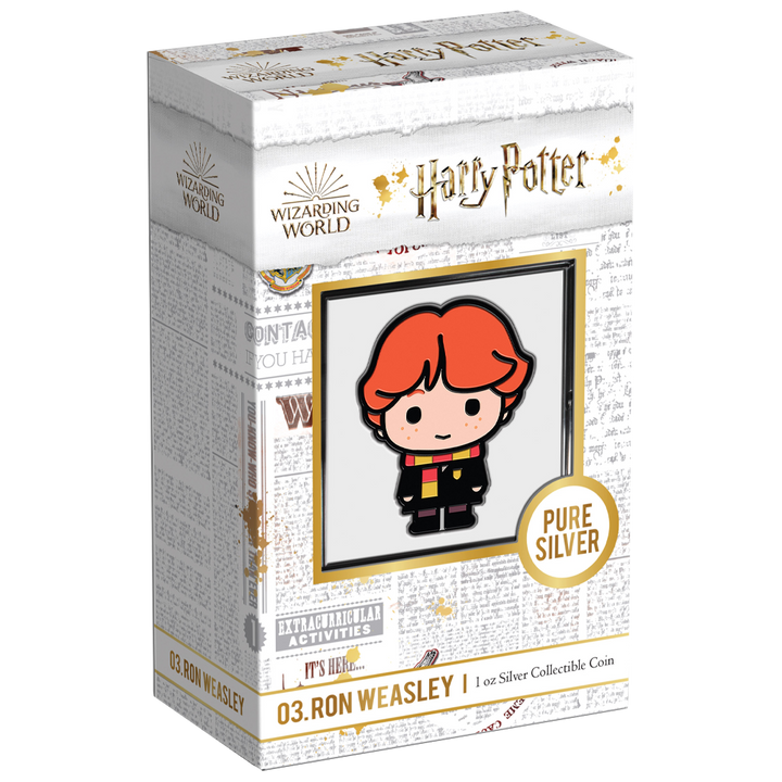 Niue : Harry Potter – Ron Weasley, pièce Chibi colorisée de 1 once d’argent, 2020, Proof.