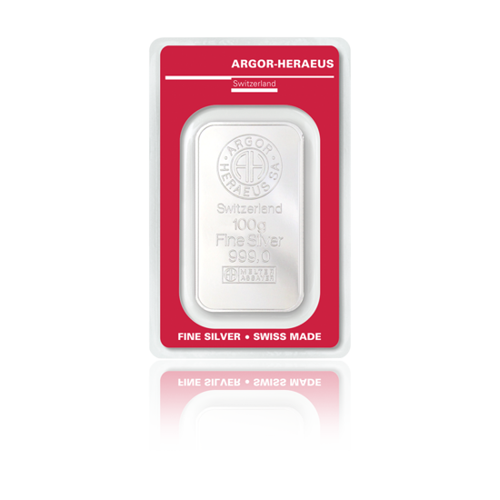 Lingote de plata de 100 gramos Argor - Heraeus