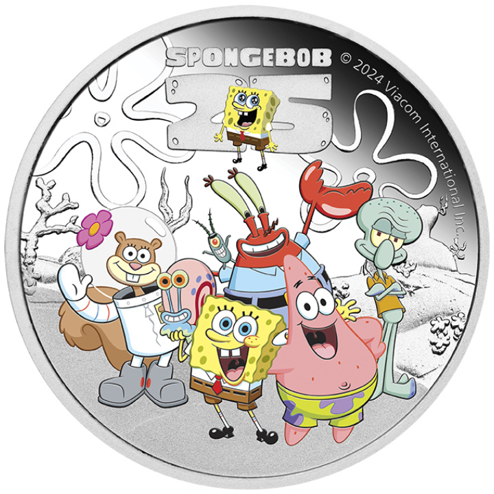 Tuvalu: SpongeBob és barátai színes 1 uncia ezüst 2024 Proof
