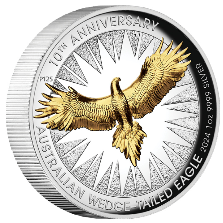 Orzeł Australijski 10. rocznica pozłacany 1 uncja Srebra 2024 Proof High Relief