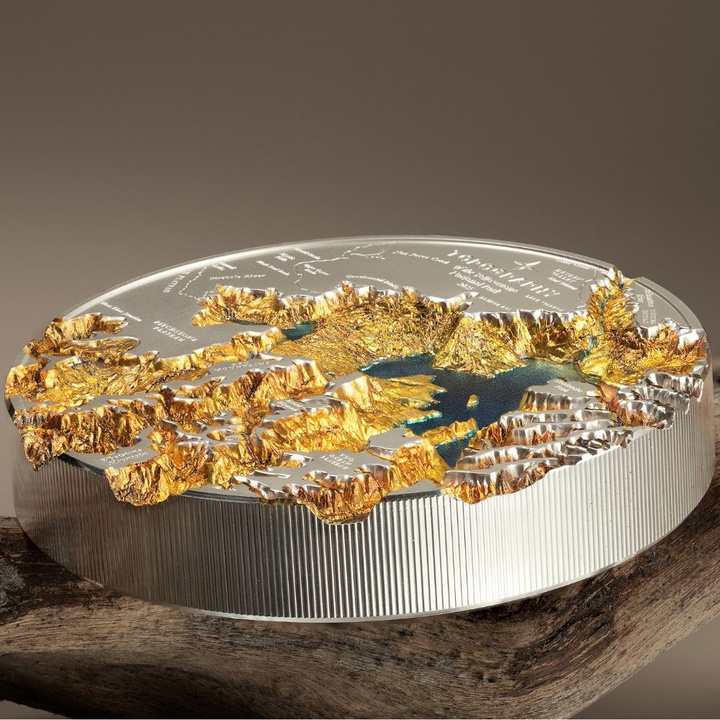 Cookinseln: Topography – Yellowstone koloriert 5 Unzen Silber 2025 Proof