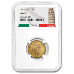 Italy 20 Lire Gold 1881 MS-63 NGC