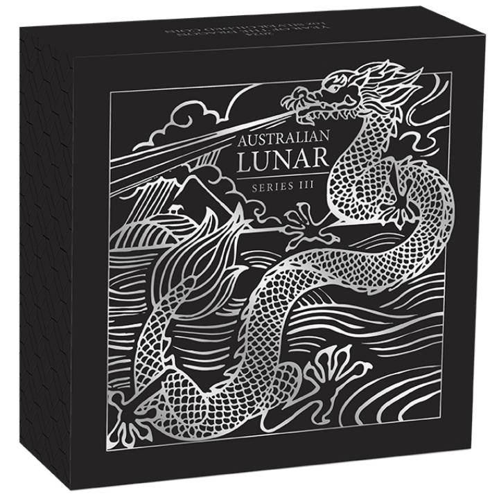 Perth Mint: Lunar III - Rok Smoka pozłacany 1 uncja Srebra 2024 (w etui)