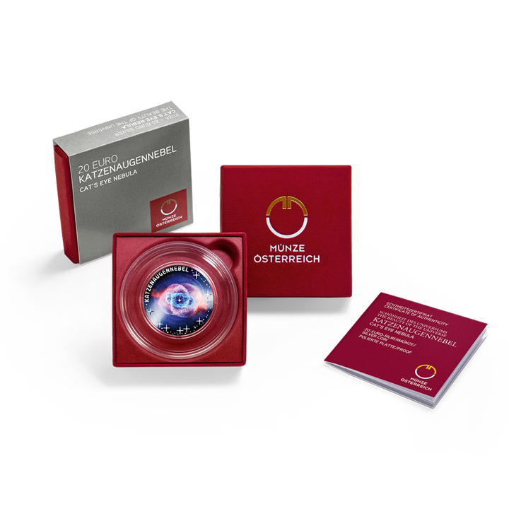 Silbermünze The Beauty of the Universe Cat's Eye Nebula koloriert 20 Euro Silber 2026 Proof