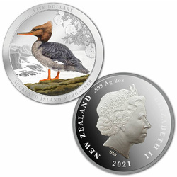 New Zealand Merganser Colorized 2 oz Silver 2021 Proof