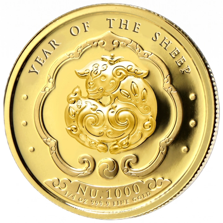 Monedă de aur Bhutan: Anul Lunar al Oii colorată 1/4 uncie de aur 2027 Proof Ultra High Relief
