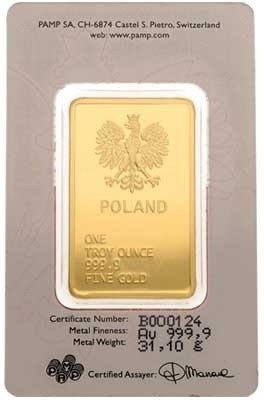 Pamp Polish Eagle 1 oz Lingote de Oro