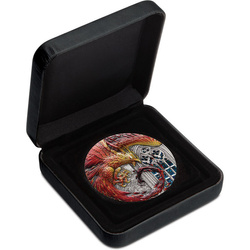 Tuvalu: Rising Phoenix kolorowany 5 uncji Srebra 2022 Antiqued Coin