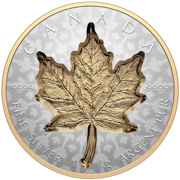 Canadian Maple Leaf - Super Incuse 1000 gram Silver 2024 Gilded Reverse Proof