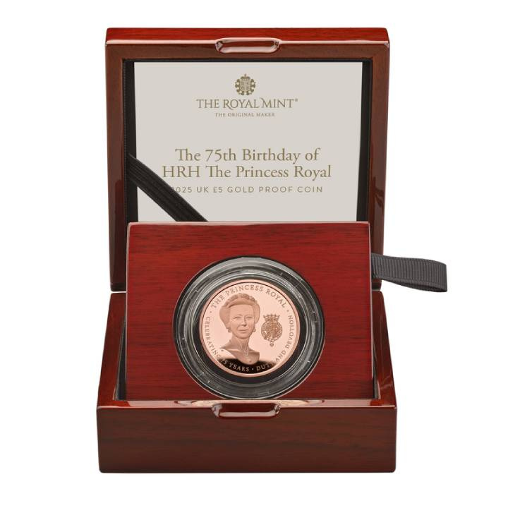 75th Birthday of HRH The Princess Royal £5 Złoto 2025 Proof