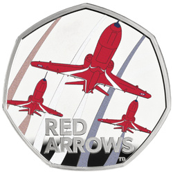 The Red Arrows kolorowany 50p Srebro 2025 Proof 