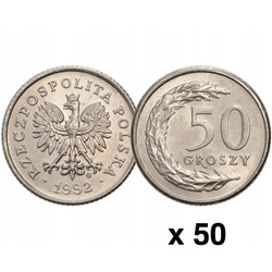 Banque nationale de Pologne : 50 groszy Rouleau bancaire (50 pièces) - Différentes années