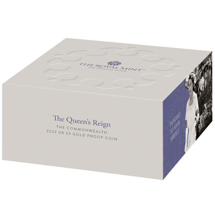 The Queens Reign The Commonwealth 2022 UK GBP5 Gold Proof Coin