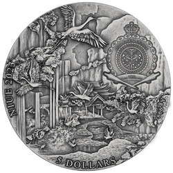 Niue: Eight Immortals - Lü Dongbin kolorowany, pozłacany 2 uncje Srebra 2023 Ultra High Relief Antiqued Coin