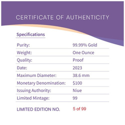 Niue: Azure Kingfisher kolorowany 1 uncja Złota 2023 Proof