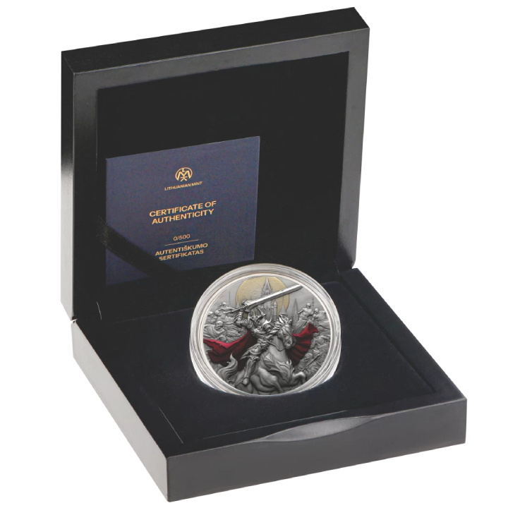 Liberia: Darkness Rider coloured $5 Silber 2024 Gilded High Relief Antiqued Coin