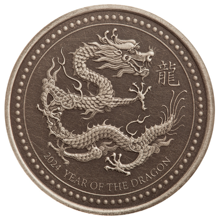 Samoa: Year of the Dragon 1/2 oz Silver 2024 Antiqued Coin