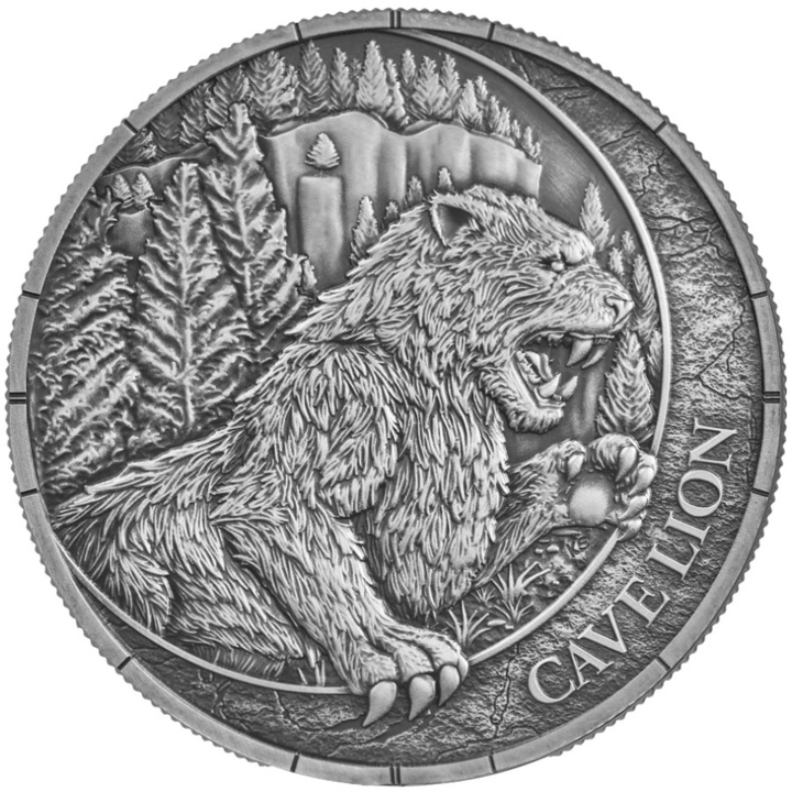 Germania Mint: Megafauna - Lew Jaskiniowy Oblivion 1 uncja Srebra 2026 Antiqued Coin