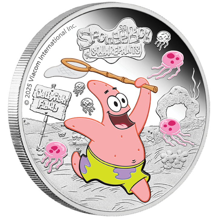 Tuvalu: SpongeBob SquarePants - Patrick Star kolorowany 1 uncja Srebra 2025 Proof