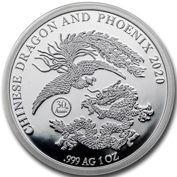 Fiji: Chinese Dragon & Phoenix set of 2 coins - 1 gram Gold & 1 oz Silber 2020 Proof