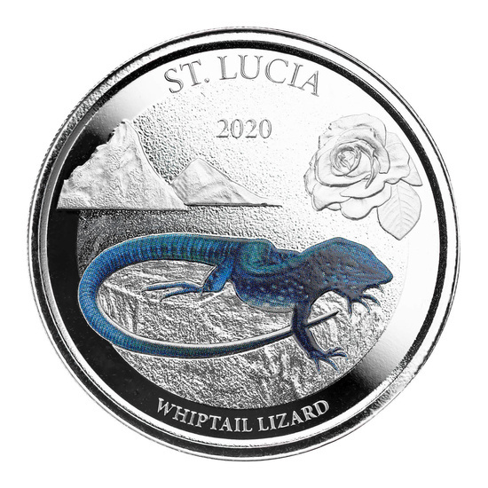 Svatá Lucie „Whiptail Lizard“ barevná 1 unce stříbra 2020 Proof