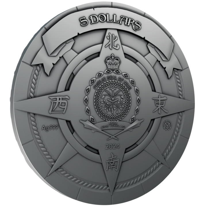 Niue: Mistress of the Sea $5 Plata 2024 Moneda antigua dorada en alto relieve