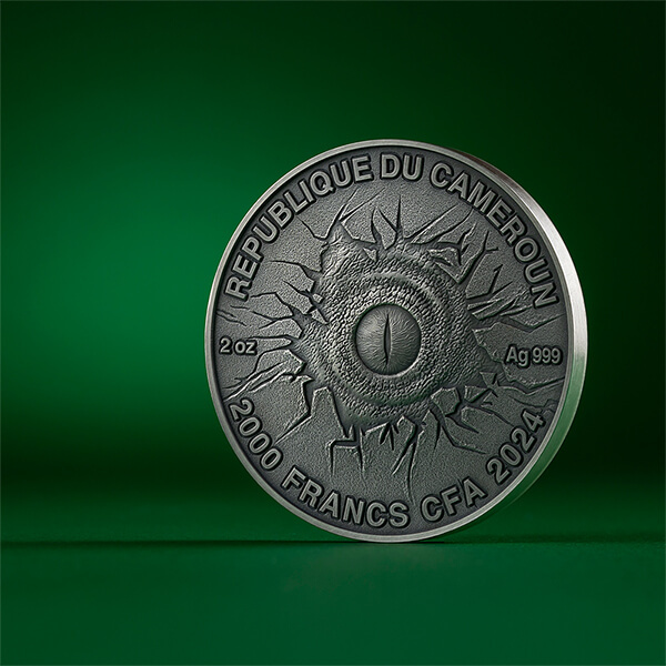 Camerun Lost World - Tyrannosaurus Rex 2 oz Argint 2024 High Relief Antiqued Coin