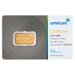 Lingotto Umicore 2,5 grammi d'oro
