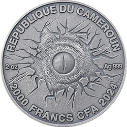 Camerun Lost World - Tyrannosaurus Rex 2 oz Argint 2024 High Relief Antiqued Coin