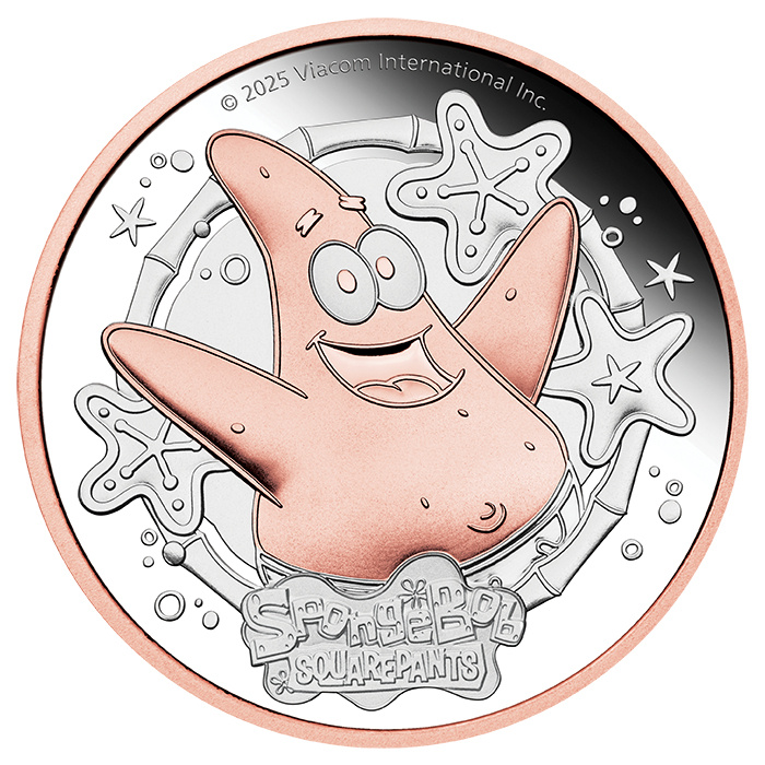 Tuvalu: Bob Esponja – Patricio Estrella dorado 2 oz Plata 2025 Proof